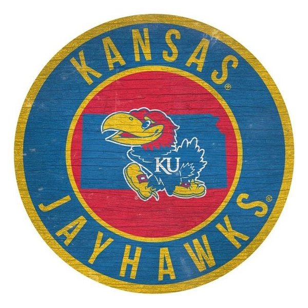 Fan Creations Kansas Jayhawks Sign Wood 12 Inch Round State Design 7846020163